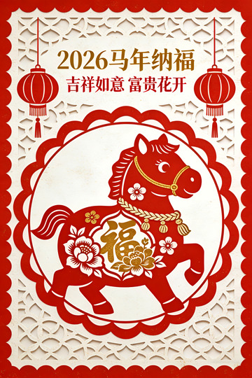 2026马年纳福剪纸设计
