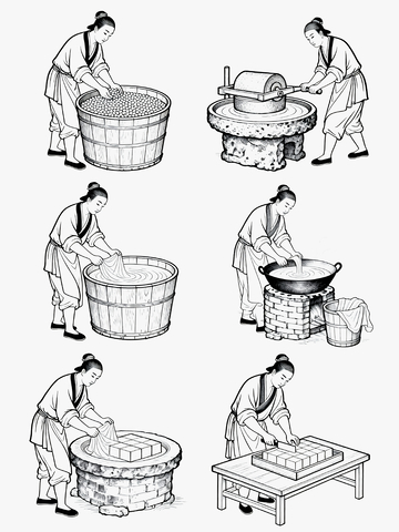 白描风格豆腐制作过程4