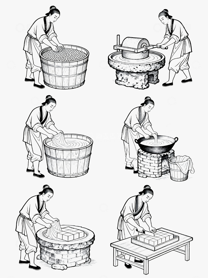 源文件下载【趣麦麦图】白描风格豆腐制作过程4