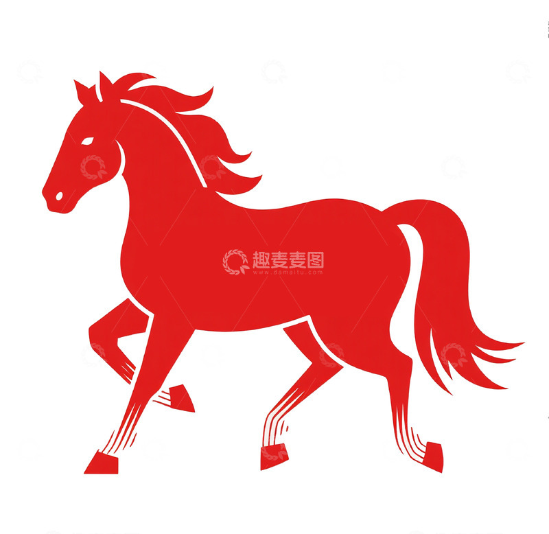 高清大图下载【趣麦麦图】红色骏马剪影图案设计元素