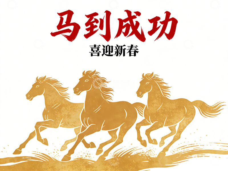 高清大图下载【趣麦麦图】马到成功喜迎新春海报设计