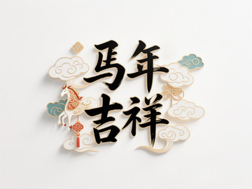 马年吉祥剪纸风格艺术字设计