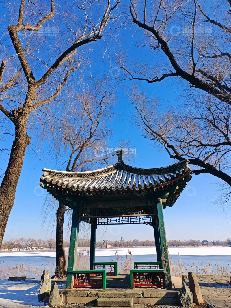 高清大图下载【趣麦麦图】-冬日古亭雪景