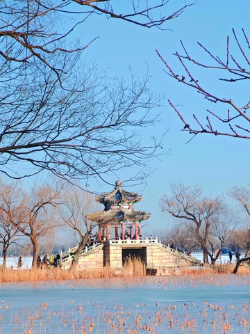 冬日湖畔古风亭