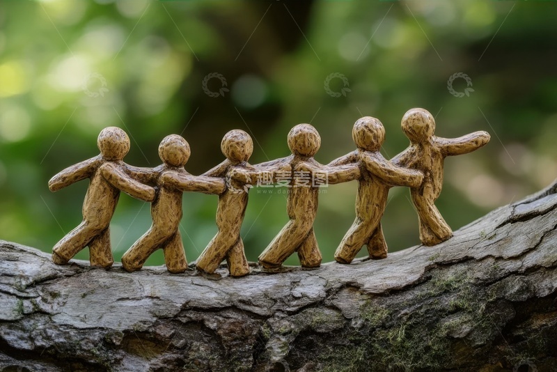 高清大图下载【趣麦麦图】树干上的一群雕刻的小木人