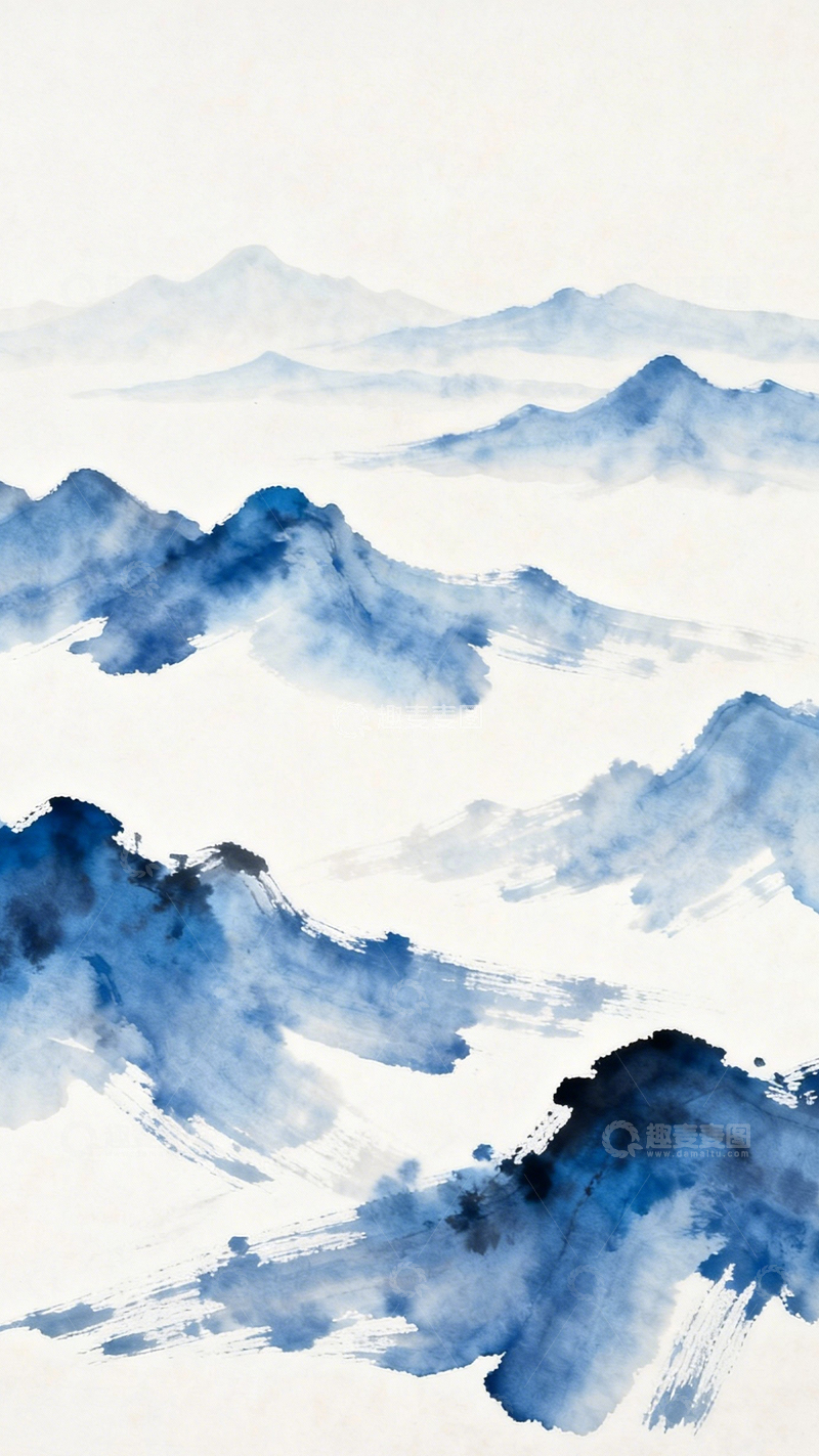 高清大图下载【趣麦麦图】蓝调山水诗意国风