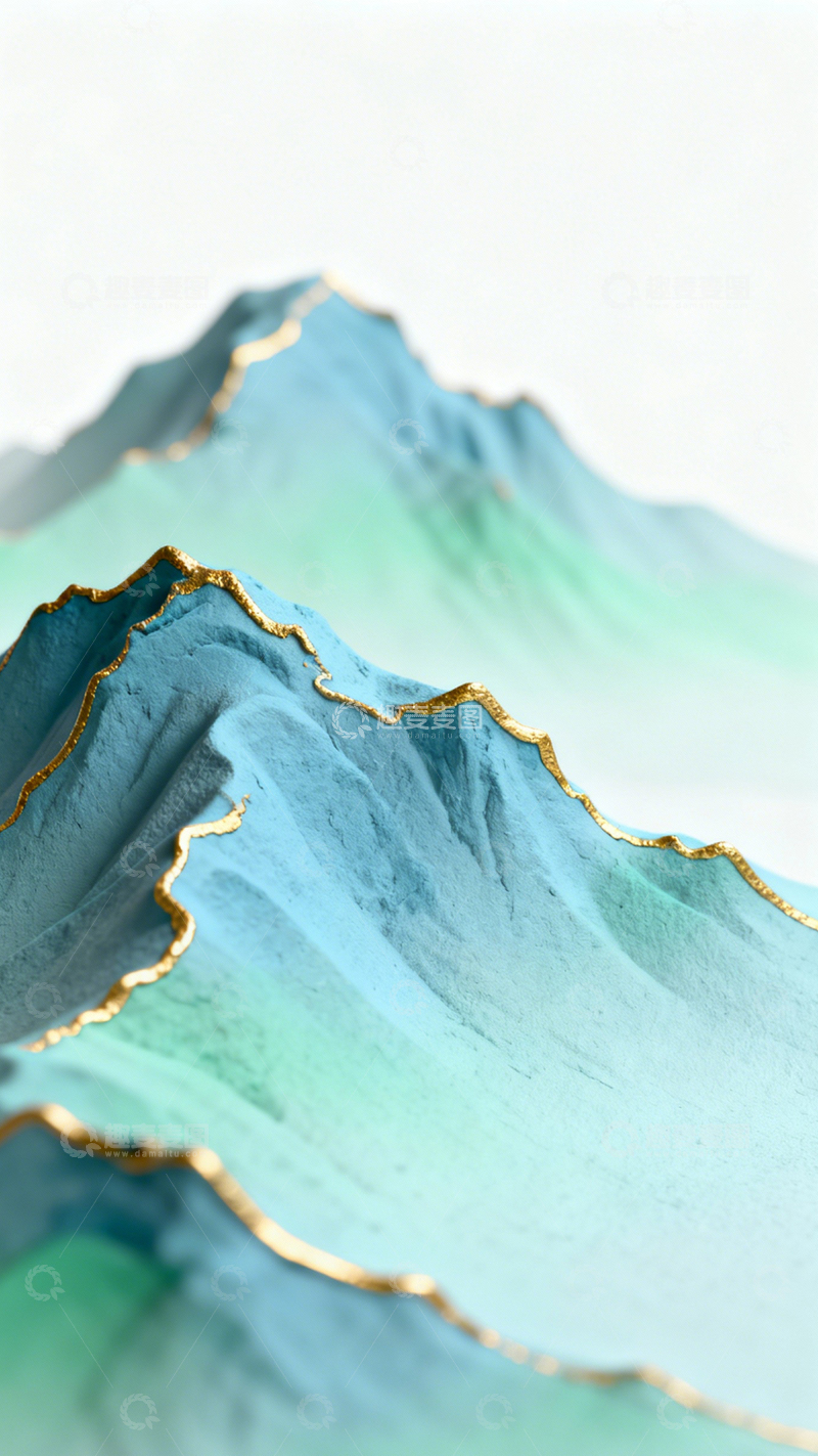 高清大图下载【趣麦麦图】蓝绿仙山渐变国风2