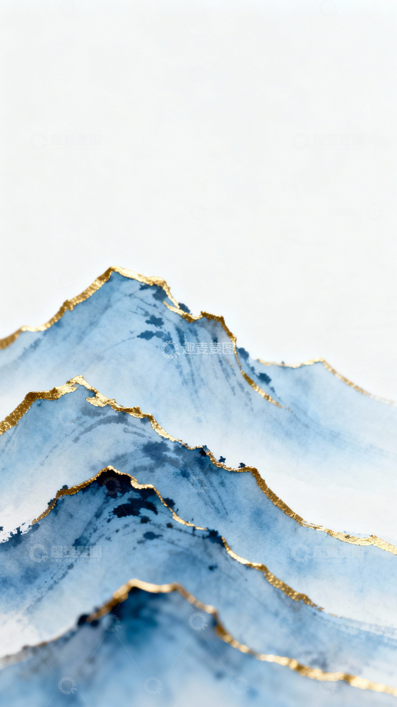 高清大图下载【趣麦麦图】蓝金仙山水墨国风2