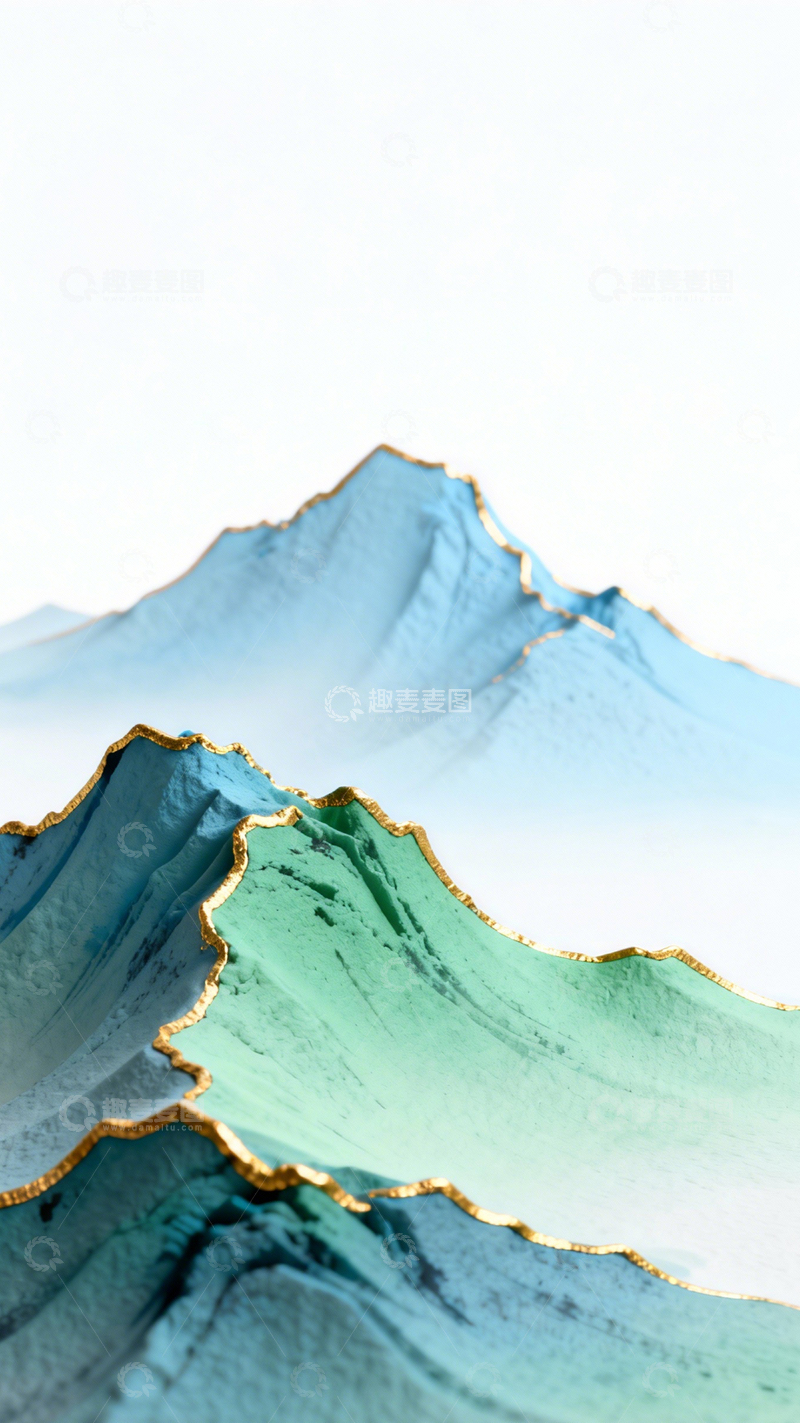 高清大图下载【趣麦麦图】蓝绿仙山渐变国风3