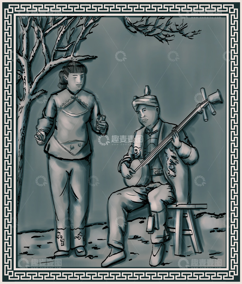 源文件下载【趣麦麦图】陕北民俗文化浮雕-道情