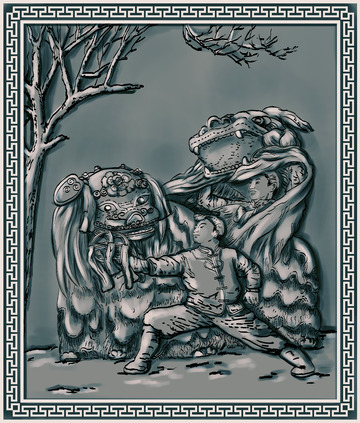 陕北民俗文化浮雕-舞狮