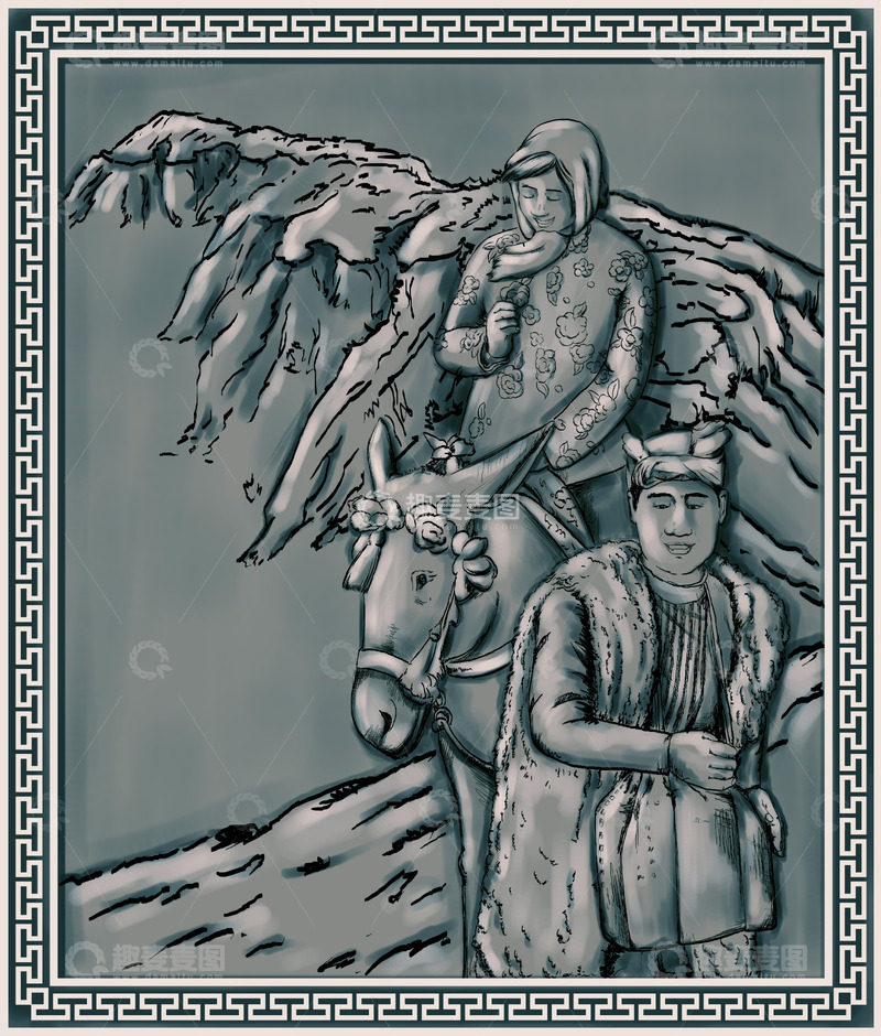 源文件下载【趣麦麦图】陕北民俗文化浮雕-娶亲