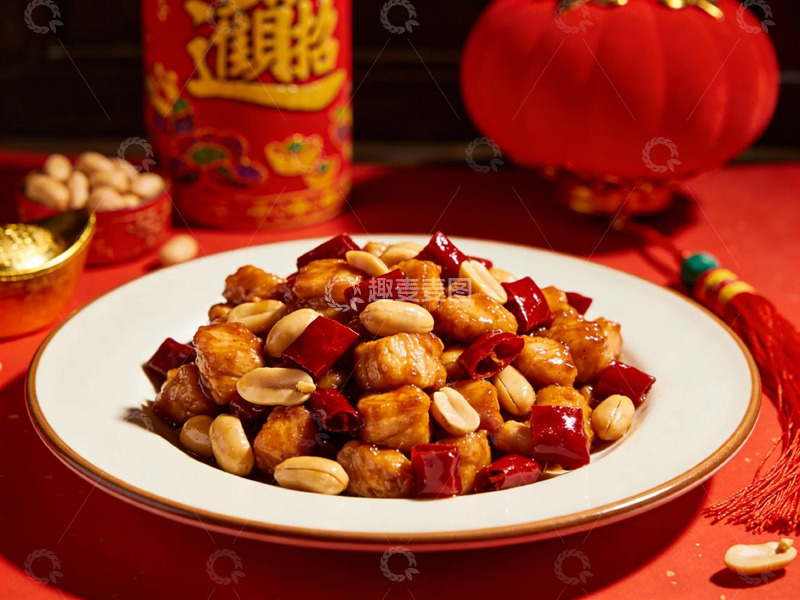 高清大图下载【趣麦麦图】春节喜气宫保鸡丁美食摄影