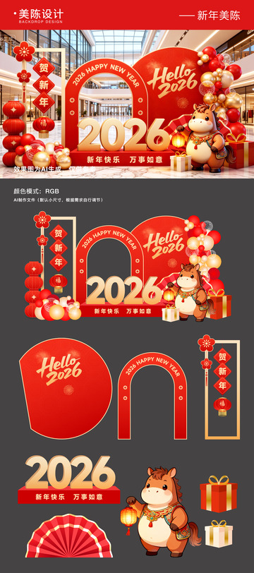 2026元旦新年美陈背景板