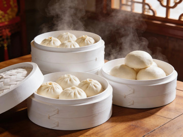 中式蒸笼美食小笼包