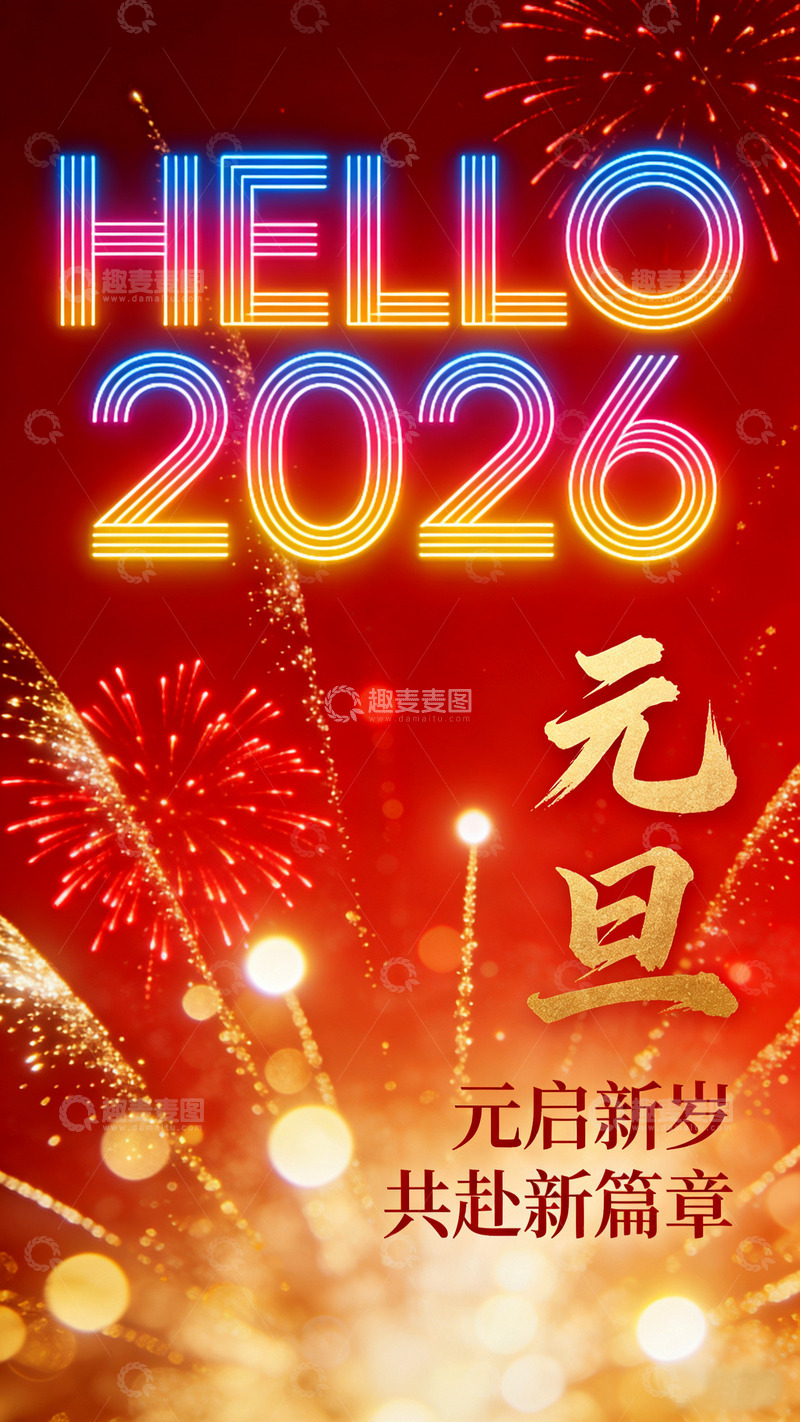 高清大图下载【趣麦麦图】霓虹灯新年祝福背景设计素材