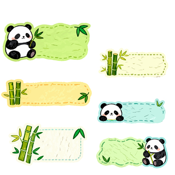卡通熊猫竹叶标签设计素材