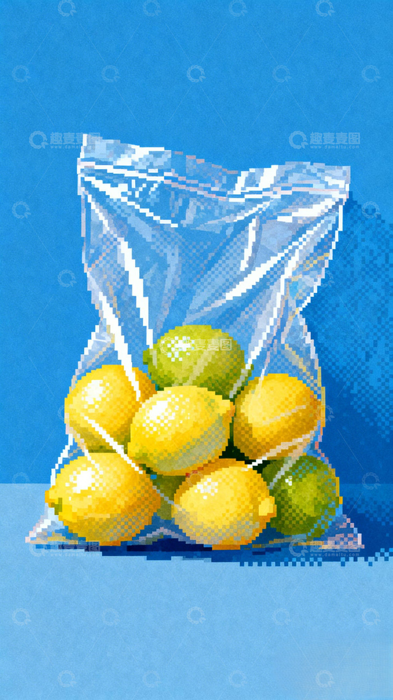高清大图下载【趣麦麦图】像素风柠檬袋插画