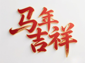 金色书法马年吉祥艺术字设计