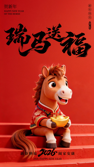 卡通3D马年海报