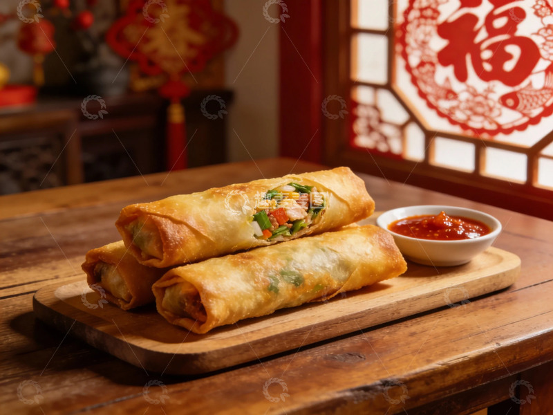 高清大图下载【趣麦麦图】春节传统美食春卷
