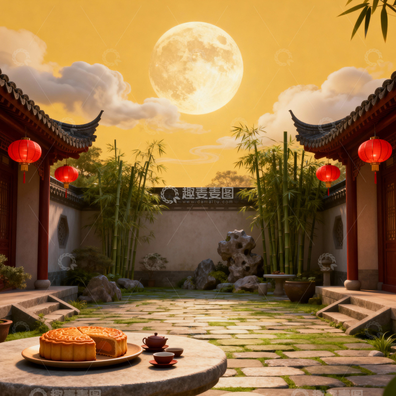 高清大图下载【趣麦麦图】中秋节月饼背景_方屏002