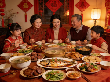 春节团圆饭家庭聚餐摄影图片