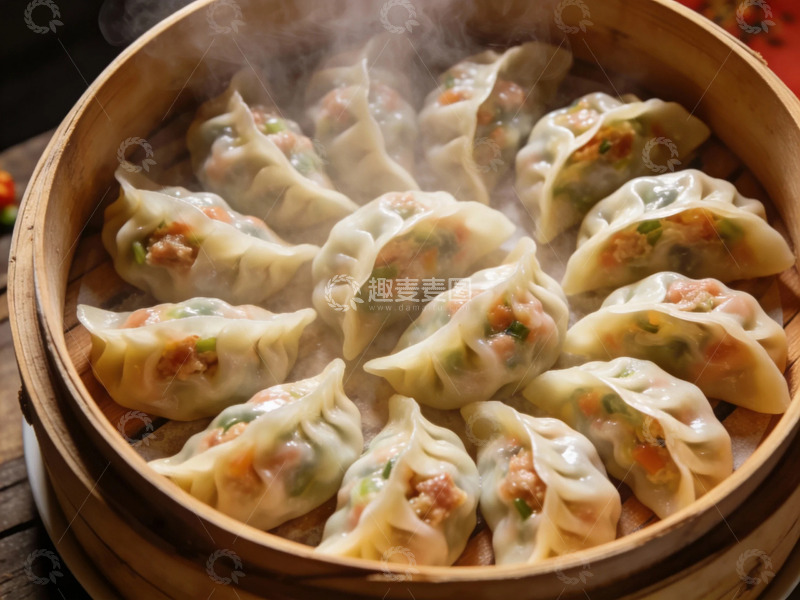 高清大图下载【趣麦麦图】蒸笼热气腾腾饺子美食摄影