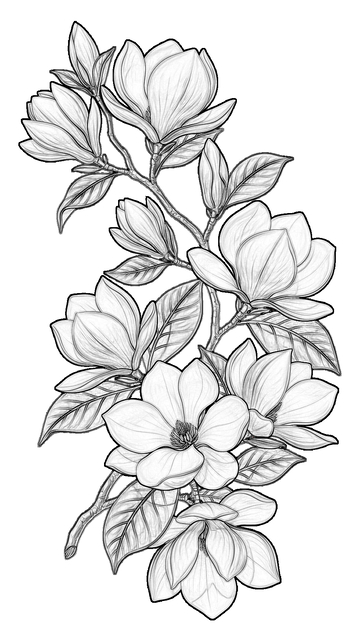 线条画玉兰花艺术插画线稿