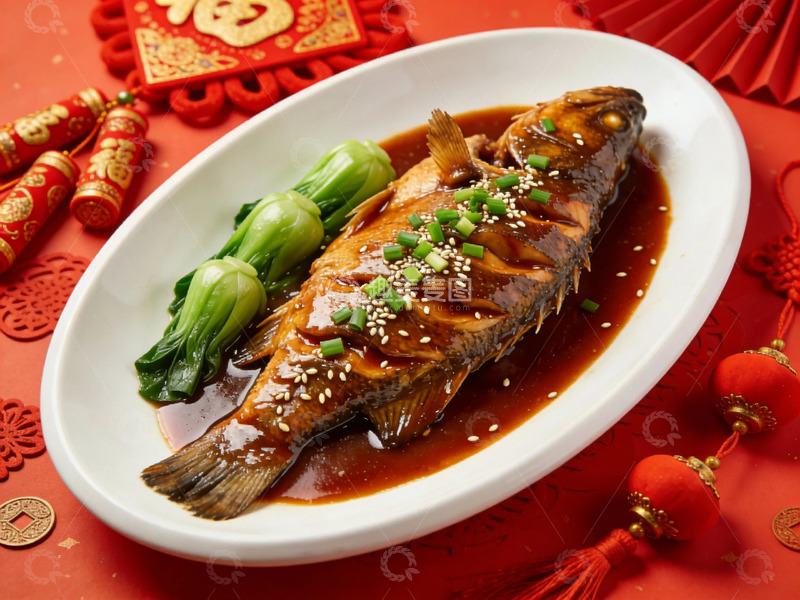 高清大图下载【趣麦麦图】中式红烧鱼美食摄影图片