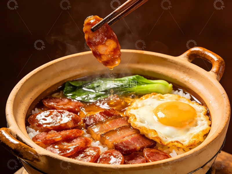 高清大图下载【趣麦麦图】筷子举起一片腊肠煲仔饭