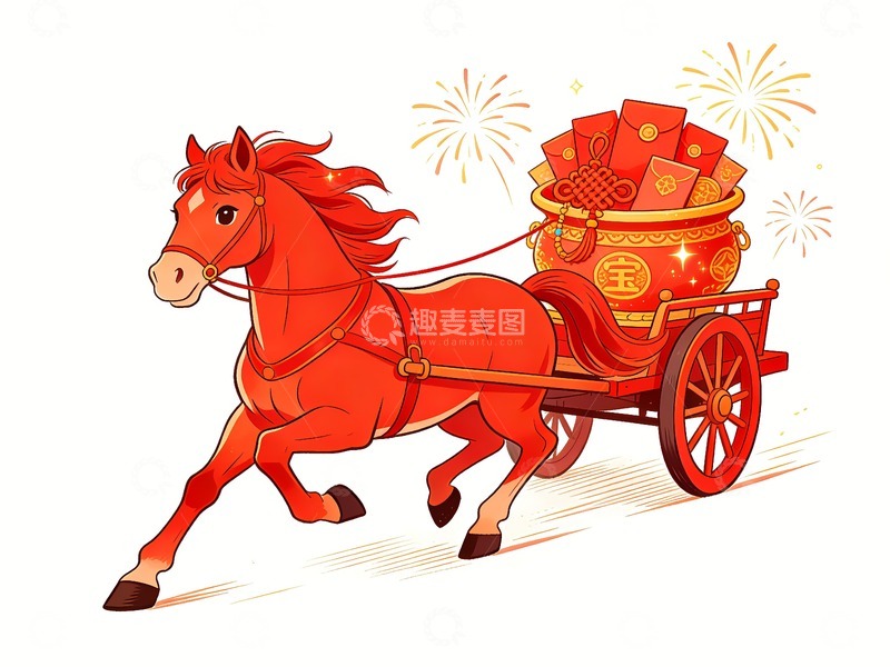 高清大图下载【趣麦麦图】一匹马拉着聚宝盆
