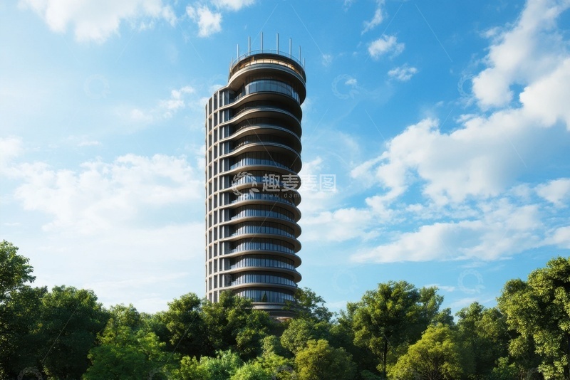 高清大图下载【趣麦麦图】城市里的独栋楼房建筑