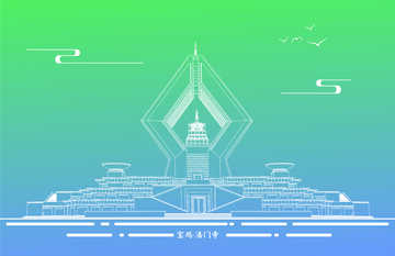 城市地标建筑线稿-法门寺