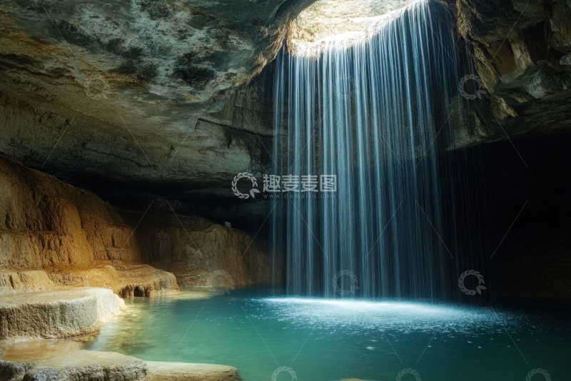 高清大图下载【趣麦麦图】洞穴小瀑布潭水