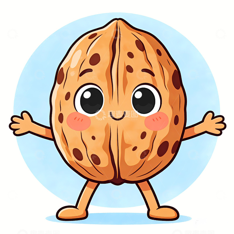 高清大图下载【趣麦麦图】一个核桃手绘插画