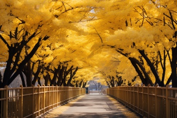 秋季金色的树林道路