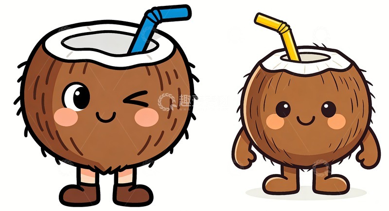 高清大图下载【趣麦麦图】两个椰子绘画
