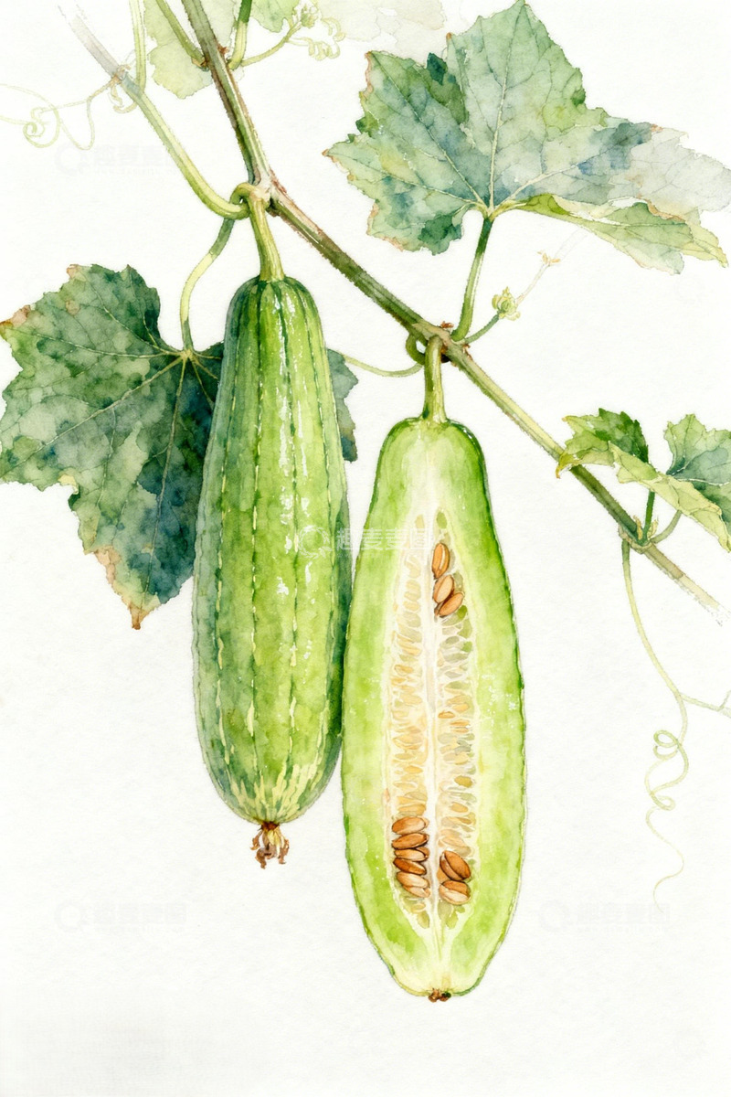 高清大图下载【趣麦麦图】水彩画黄瓜植物插画