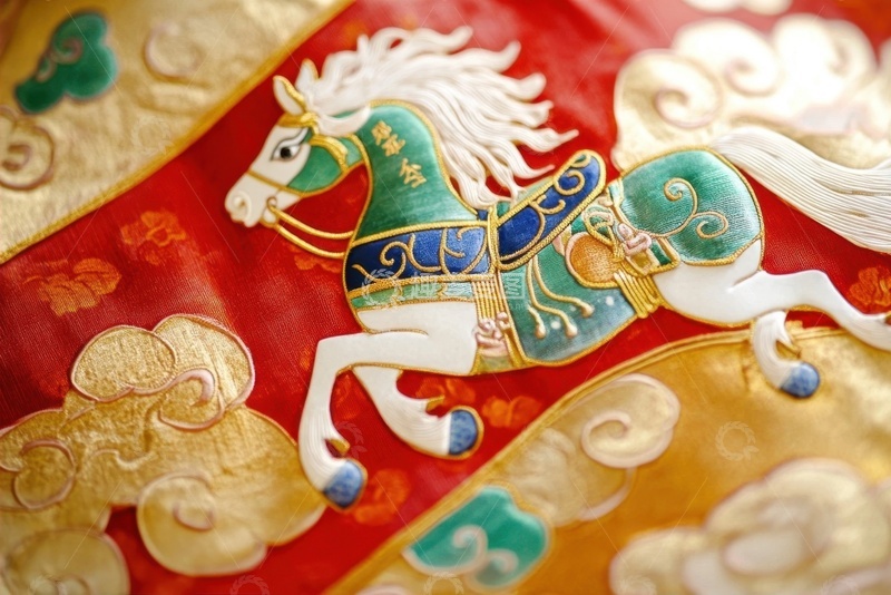 高清大图下载【趣麦麦图】布料上绣着的一匹骏马