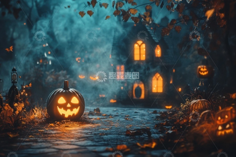 高清大图下载【趣麦麦图】万圣节南瓜灯和黑暗古堡