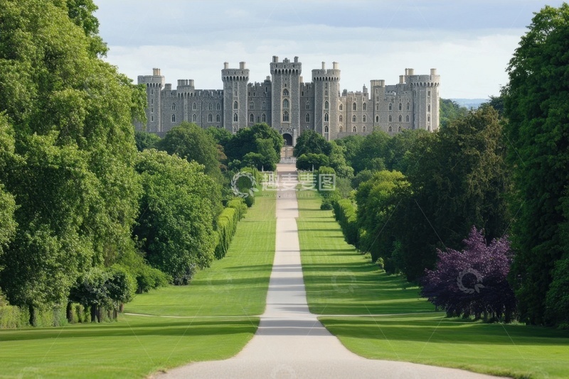 高清大图下载【趣麦麦图】-石头城堡草地道路