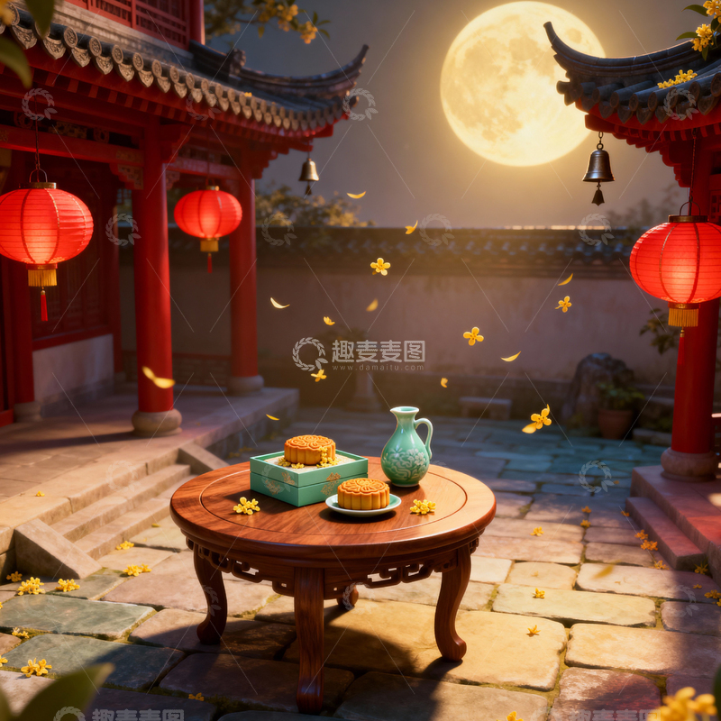 高清大图下载【趣麦麦图】中秋节月饼背景_方屏028