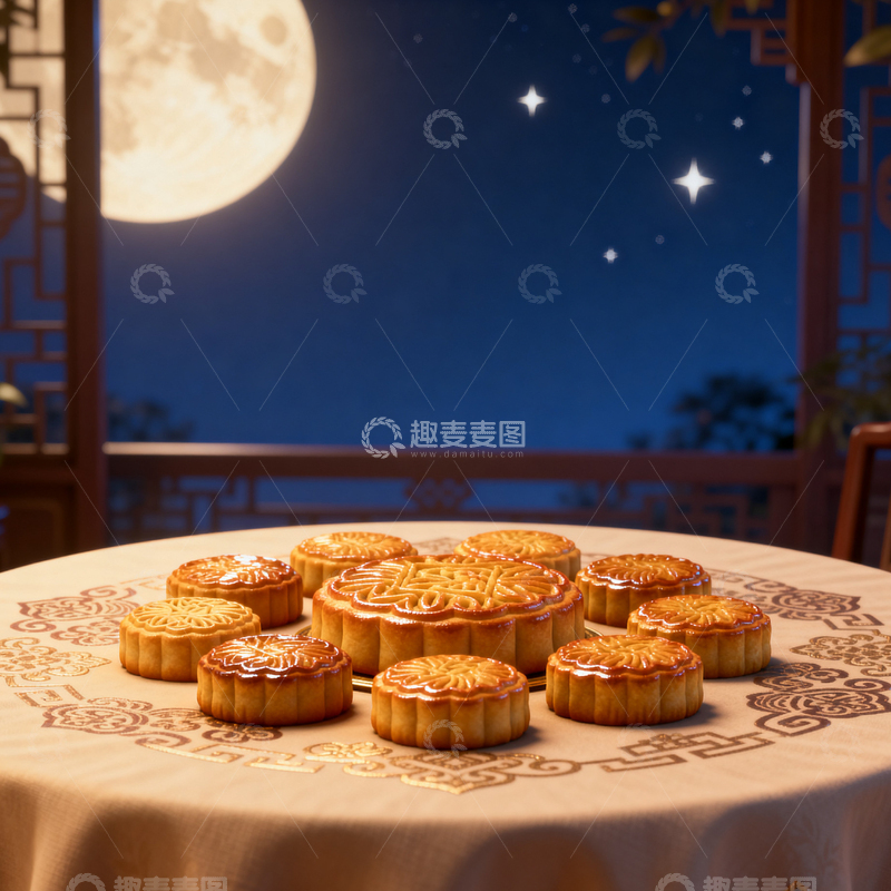 高清大图下载【趣麦麦图】中秋节月饼背景_方屏021