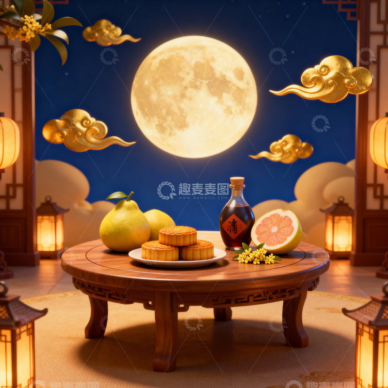 高清大图下载【趣麦麦图】中秋节月饼背景_方屏023