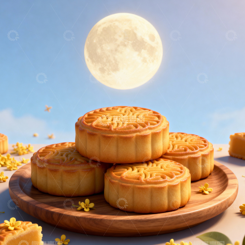 高清大图下载【趣麦麦图】中秋节月饼背景_方屏018