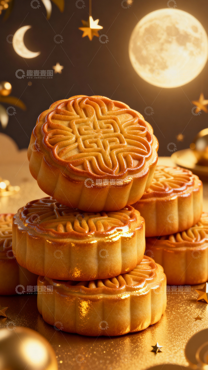 高清大图下载【趣麦麦图】 中秋节月饼背景_竖屏020