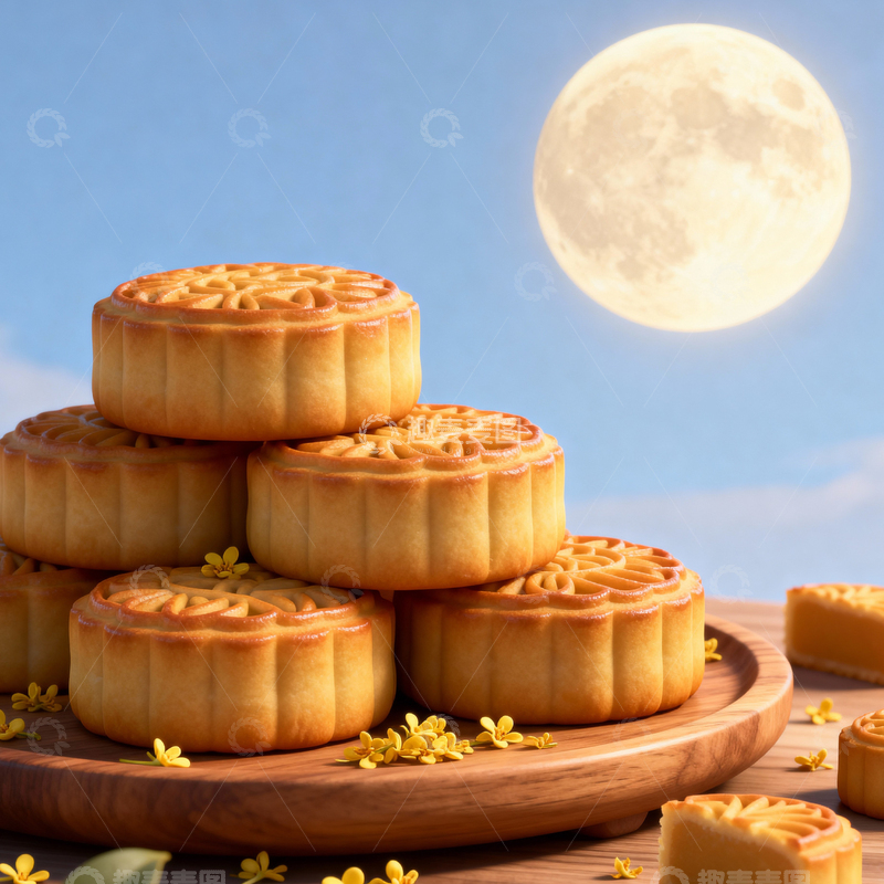 高清大图下载【趣麦麦图】中秋节月饼背景_方屏049