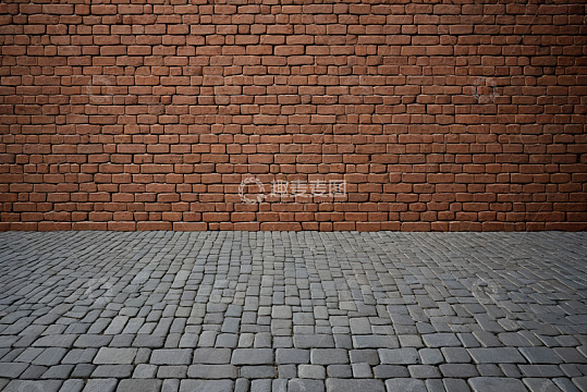 红砖墙面与灰砖地面素材