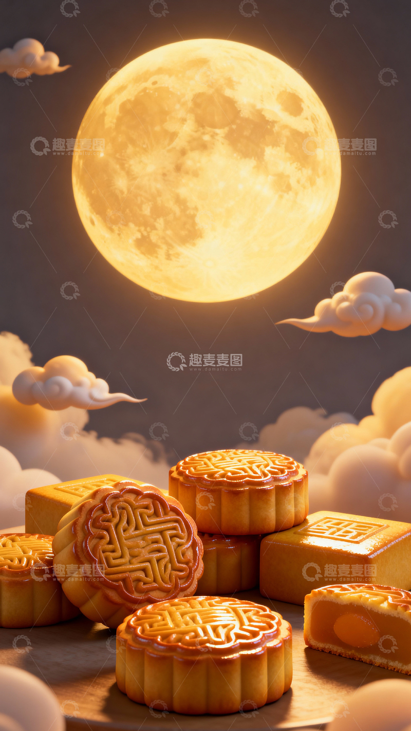 高清大图下载【趣麦麦图】 中秋节月饼背景_竖屏019